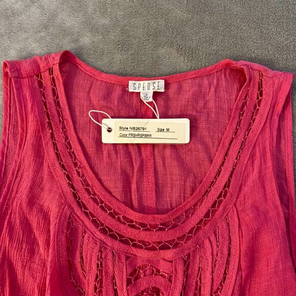 spense blouse top flowy crinkle sleeveless coquette chic pink side slit NB26791 - Picture 3 of 9